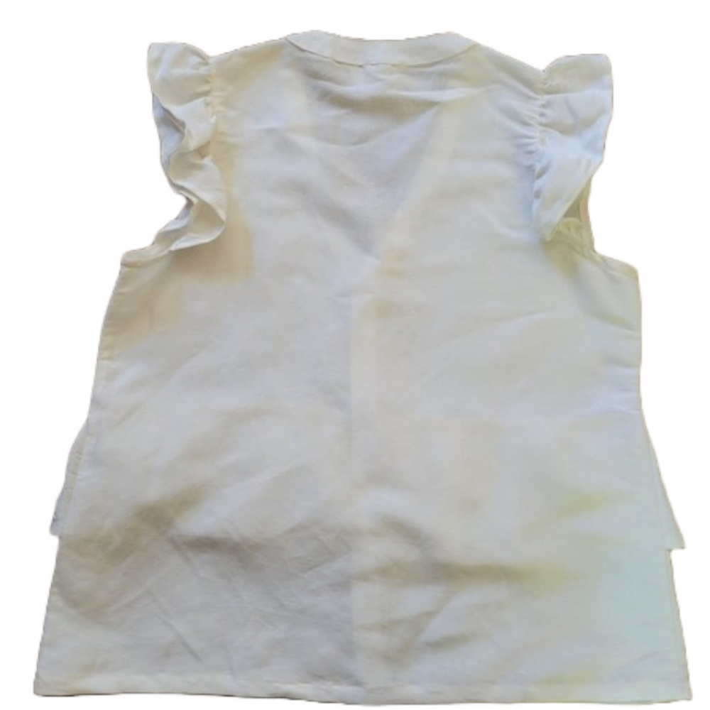 🌟 NWT JENNIFER & GRACE Linen Blouse Size L Ivory Summer Ruffles - Picture 5 of 8
